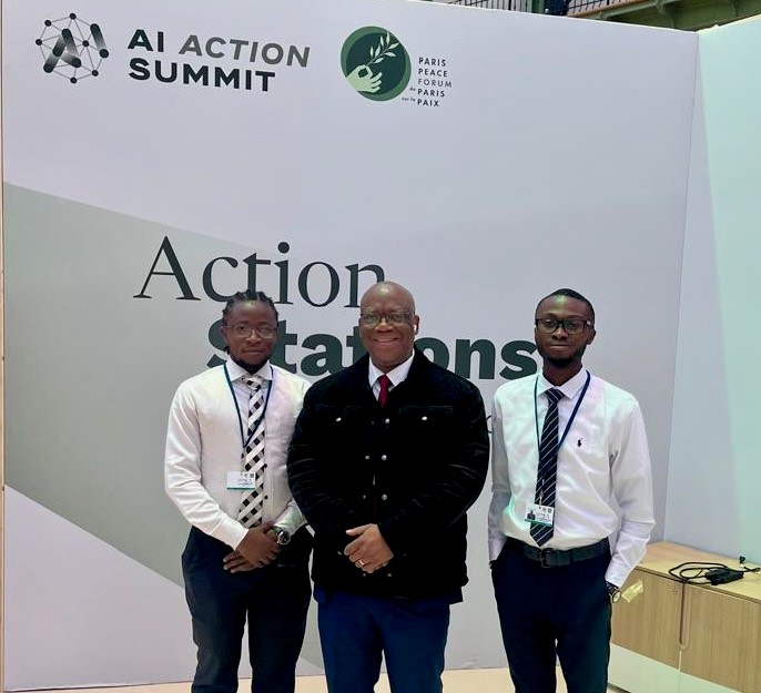 Prof. Jerry John Kponyo, Principal Investigator and Scientific Director, RAIL (middle), Musa Ibrahim Ali, Research Assistant, RAIL (left) and Dickson Marfo Fosu (right), Research Assistant, RAIL, represented RAIL at the World AI Summit.