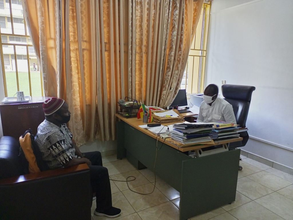 Mr. Abraham Yenu Lambon, Finance Manager for WASEND (from left) with Miss Karoll Ouindkouni Sig-Naame Nabaloum, an administrative assistant from International Institute of Water and Environmental Engineering, Burkina Faso (in the middle) and Mr. Kwadwo Nyantakyi Marfo, Administrative Manager, WASEND (at the right).