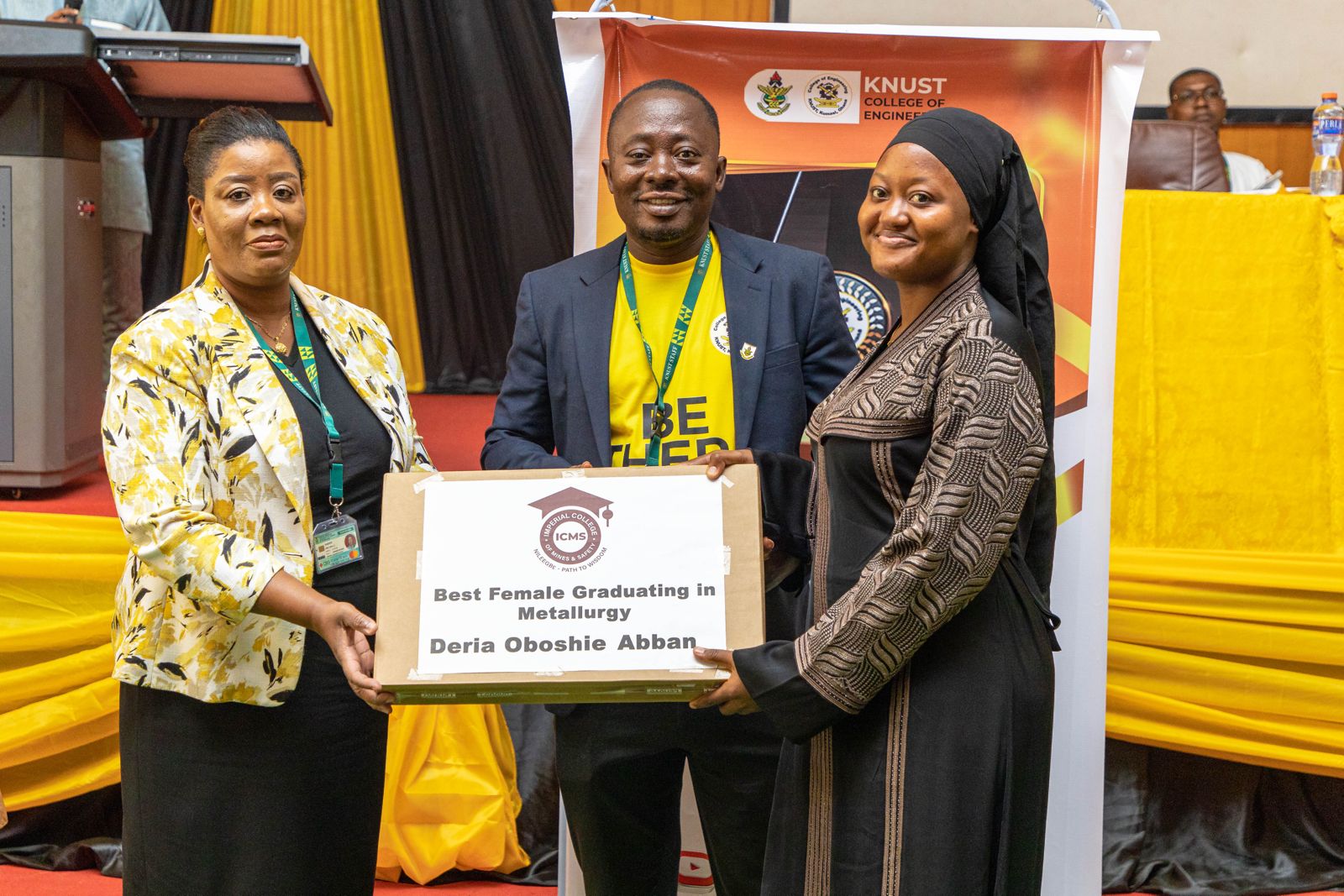 Deria Oboshie Abban (right) received a special award from the Imperial College of Mines and Safety as the Best Female Graduating in Metallurgy.